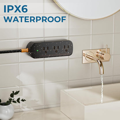 Power Strip Weatherproof, Transparent Surge Protector with 3 Wide Outlets, 1625W/13A,5FT Flat Plug Multi-Plug Outdoor Extension Cord for Indoor Outdoor, UL FCC Listed