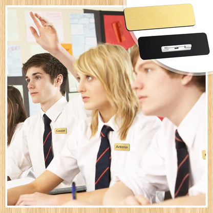 Breling 100 Pieces Name Tags with Pins 1 x 3 Inches Blank Name Tags Reusable ID Badge Holders with Clip for Office Workers Students Employee Custom(Gold)