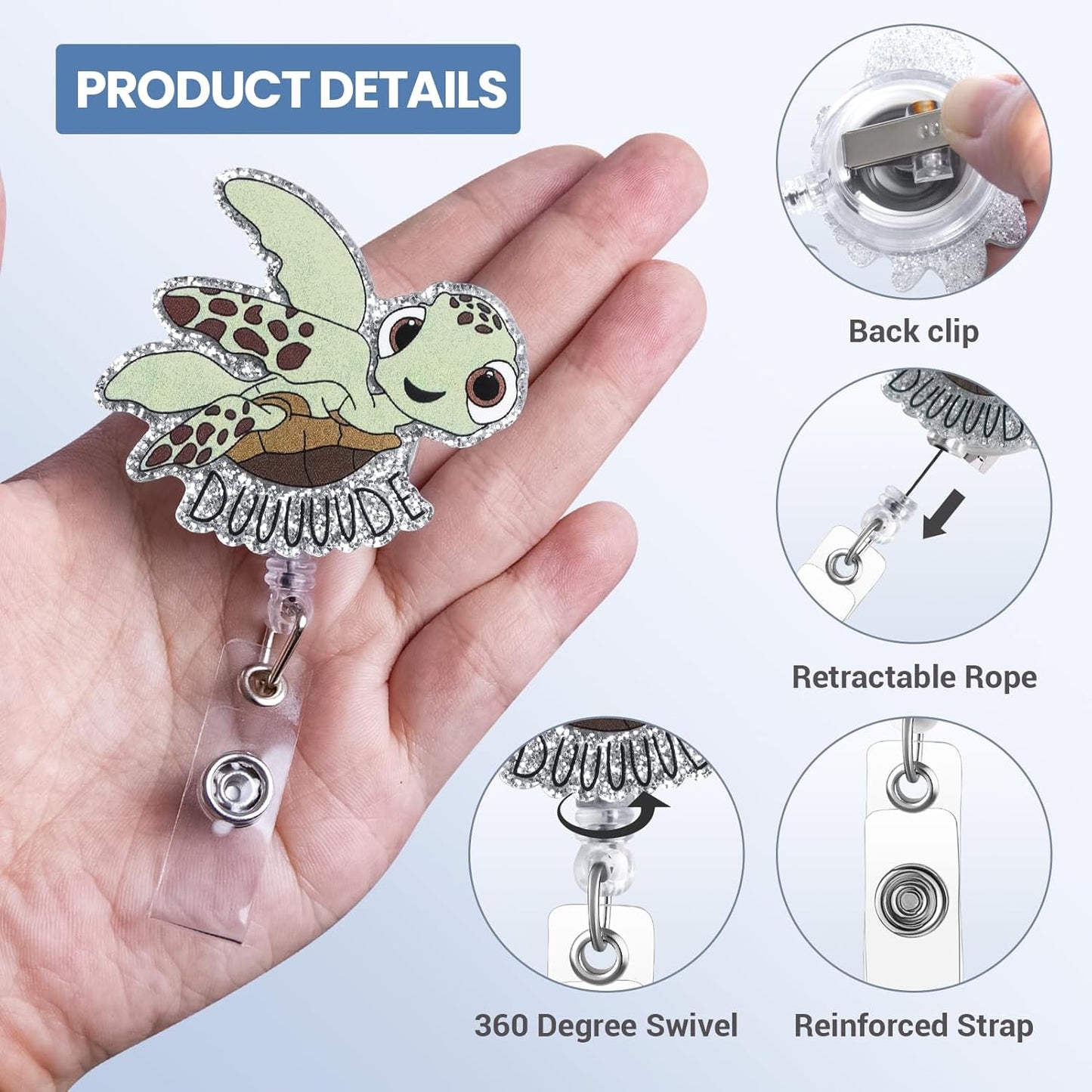 Nurse Badge Reel, Cute Turtle Badge Holders with Alligator Clip, Lanyards Retractable ID Card Holder, Funny Animals Name Tag Clips, Pediatric Nursing Accessories for Work Office Doctor Student Teacher