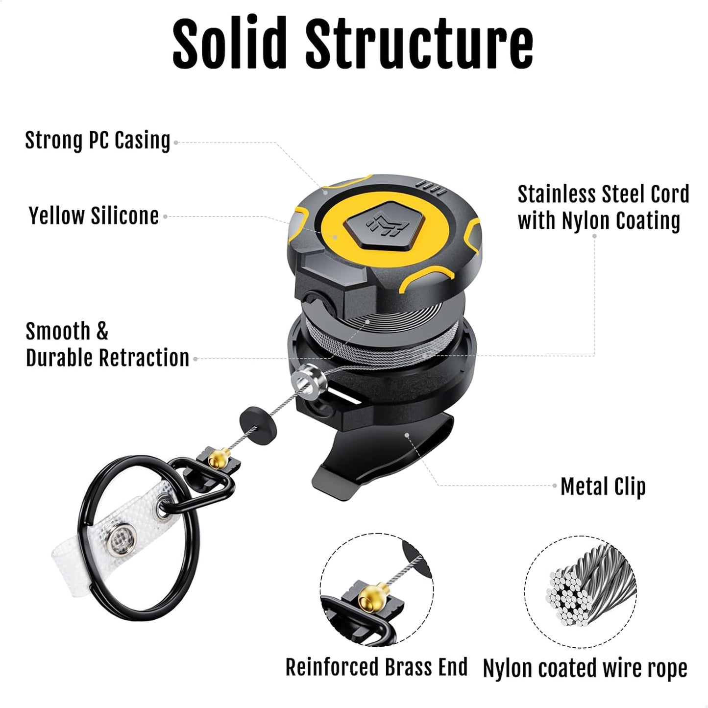 MNGARISTA Upgraded Heavy Duty Retractable Keychain with Belt Clip, 10 OZ Retraction, 31.5" Stainless Steel Cord, ID Badge Reel with Badge Strap and Key Ring