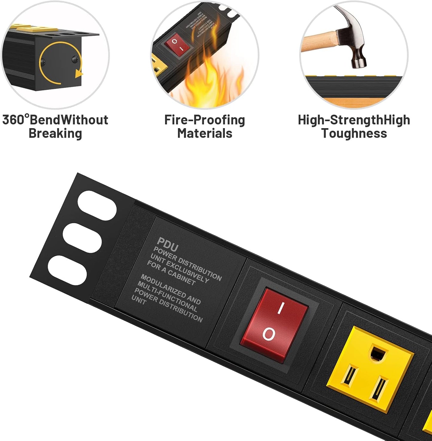 BTU Power Strip Surge Protector Rack-Mount PDU, 8 Right Angle Outlets Wide-Spaced, Mountable Power Strip Heavy Duty for Server Racks, Commercial, 300J (Yellow 6FT)