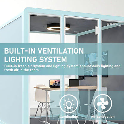 Office Sound Booth with Audio Privacy - Freestanding Soundproof Booth Includes Light Blue Frame Design,Modern Soundproof Room with Light, Socket,Casters for Meeting,Negotiation (86.61IN)