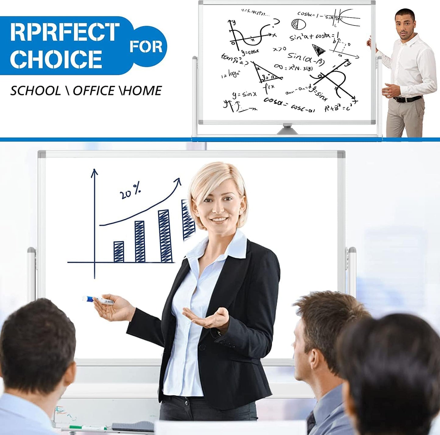 Large Dry Erase Board 48 x 36 Magnetic Non-Foldable Whiteboard with Stand Portable Mobile Rolling Double Sided with Wheels for Office Home Classroom