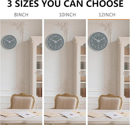 Modern Silent Wall Clock - 12 Inch Wall Clocks Battery Operated Large Number, Non-Ticking Analog Clock with Tempered Glass Quartz Clocks for Living Room Bedroom Office Kitchen, Grey