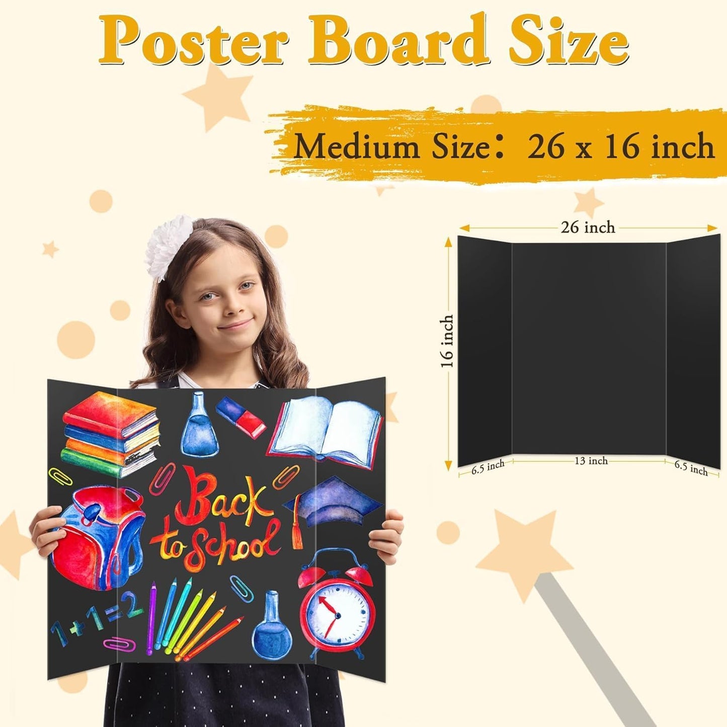 4PCS Medium Trifold Poster Board 26" x 16" Black Tri Fold Presentation Boards, Corrugated Cardboard Picture/Project Display Boards for Event, Exhibition, Business, School Project, Science Fair