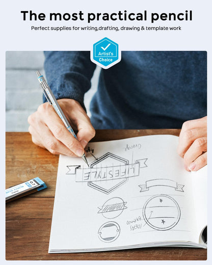 Nicpro Blocky Gear 0.7 mm Mechanical Pencils Set in Case, Metal Pencil with Lead Refills, Eraser for Professional & Adult Art Writing Drafting Drawing