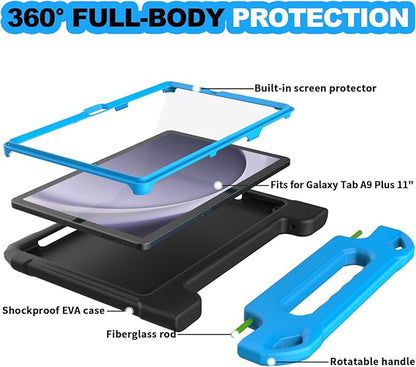 YIHE Kids Case for Samsung Galaxy Tab A11 Plus 2025 & A9 Plus 2023 11 Inch, Shockproof Handle Stand Cover with Built-in Screen Protector, Black&Blue