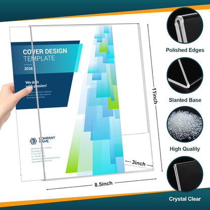 12 Pack Acrylic Sign Holder 8.5x11 Inches, Clear Plastic Table Paper Display Stand, L-Shape Vertical Menu Holder Stand, Clear Picture Photo Flyer Display Stand for Restaurants, Store, Office Desktop