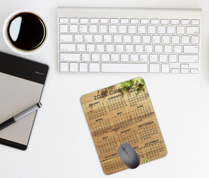 Non-Slip Rubber Mouse Pad， 2026 Calendar Wood Background Calendar Black Mouse Mat Mouse Pad Office Gaming Mousemat 9.5 inch x 7.9 inch