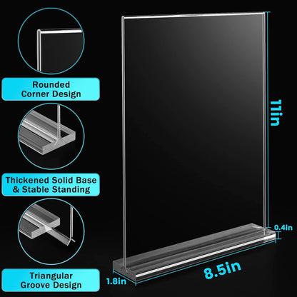 8 Pack Acrylic Sign Holder 8.5 x 11 Vertical, Clear T Shape Table Menu Display Stand, Multi-function Plastic Double-Sided Paper Picture Frames Flyer Document Holder for Displaying