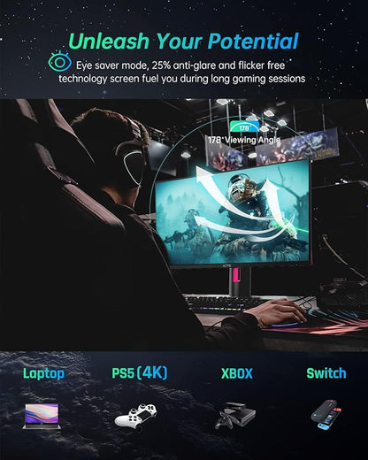 KTC 27" 1440p 170Hz Gaming Monitor, 2K QHD 1ms GTG Fast IPS, HDR, HDMI/USB C/DP, FreeSync & G-Sync, Swivel Tilt Height Pivot Adjustable, H27T22