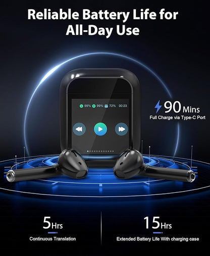 AI Translation Earbuds Real Time 144 Languages & Accents Translator Earbuds with 8-Language Offline Translating Earbuds, Audifonos Traductores Inglés Español for Learning Travel Business (Black)