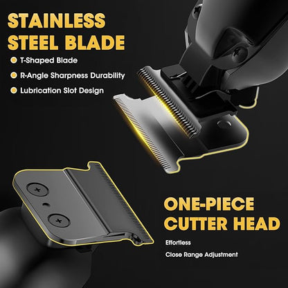 4 in 1 Hair Clippers for Men, Professional T-Blade Trimmer, Electric Foil Shaver, Nose Hair Trimmer, Cordless, LCD Display, Grooming Kit(Black)