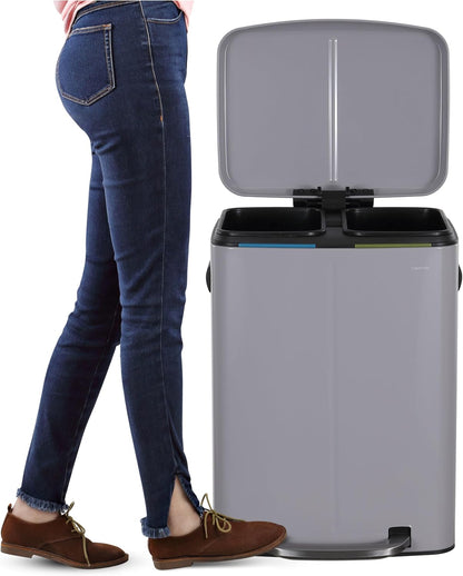 happimess HPM1005I Marco Rectangular 10.6-Gallon Double Bucket Trash Can with Soft-Close Lid, Fog Gray, Fingerprint Resistant, Modern, Minimalistic for Home, Kitchen, Office, Bedroom, Bathroom