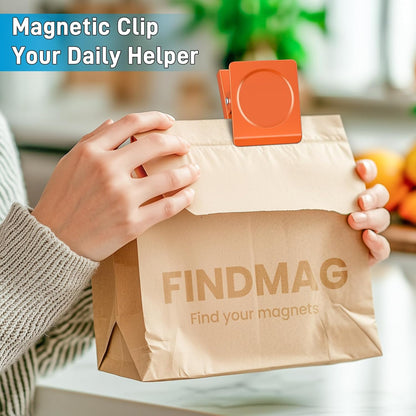 FINDMAG Extra Strong Magnetic Clips, 2.2inch Magnetic Binder Clips Heavy Duty, Large Clips with Magnet for Refrigerator, Office, Hanging Photos, Classroom (4Pack, Orange)