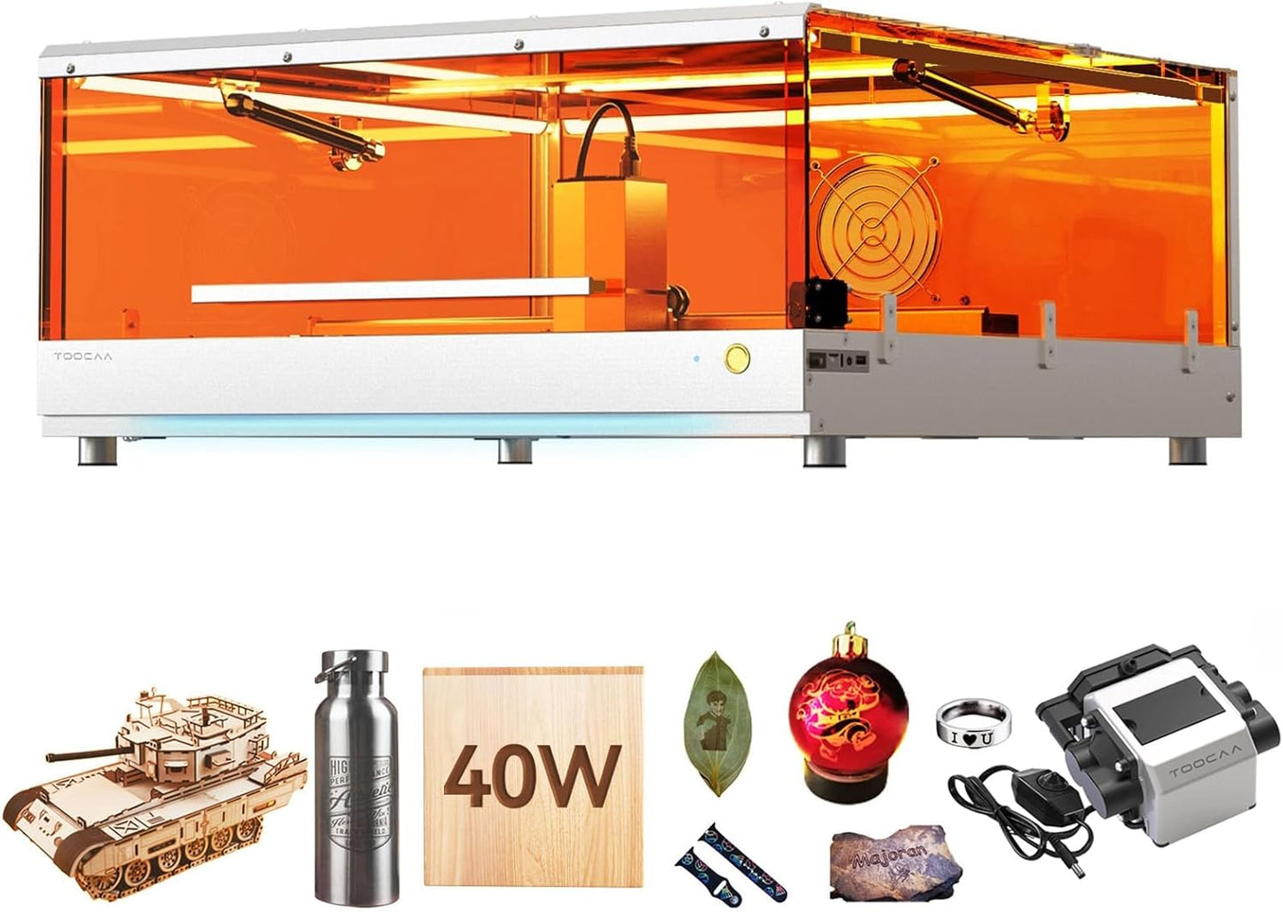 TOOCAA 40W Laser Engraver and Cutter Machine with No-Charge Software Air Assist,22" x 22" Bed Size, Enclosed Laser Engraver Cutting Machine for Tumblers Wood Metal Acrylic Leather