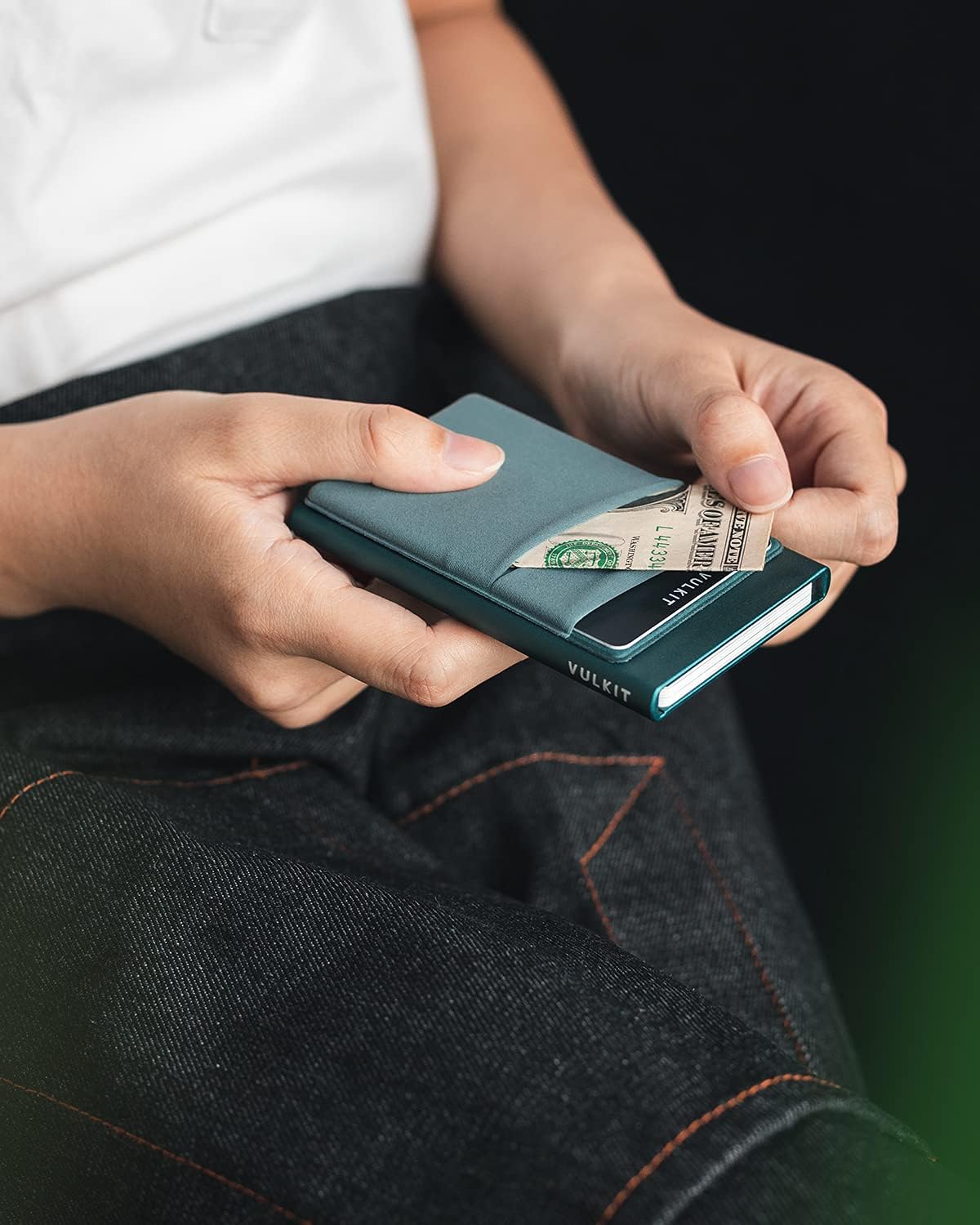 VULKIT Card Holder with Money Pocket Pop Up Wallet RFID Blocking Slim Metal Bank Card Case Holds 5 Cards and Notes