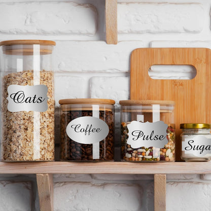 350 PCS Gift Tags Stickers, 2" x 1.2" Fancy Shape Stickers, Self-Adhesive, Handmade Bottle All-Purpose Jar Labels for Presents, Cosmetic Decoration Jars, Food Craft (Silver)