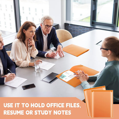 Henoyso 36 Pcs Plastic Folders with Clear Front Pockets Heavy Duty File Folders with 2 Pockets and Card Slot for Student Communication School Office Presentation Report (Orange)