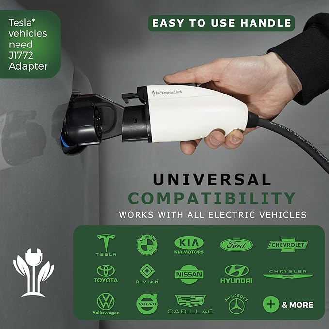 PRIMECOM Level 2 Electric Vehicle (EV) Charger (220V / 240Volt, 16Amp) Portable EVSE Smart Electric Car Charger, 30', 40', and 50 Feet Lengths (30 Feet, 14-30P)