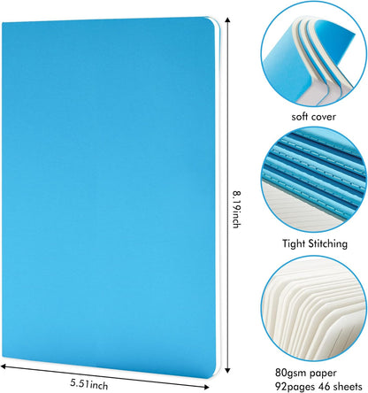 feela 16 Pack Soft Cover Journal Bulk, Lined Notebooks College Ruled for Work for Women Girl Writing, Blank Travel Journal Note Taking Notebook School Business Supplies, 8.2” x 5.5”, A5, Blue