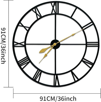 36inch/91cm Large Wall Clocks for Living Room Decor,Wall Clocks Battery Operated,Metal,Decorative,Analog,Silent, Non Ticking,Extra Large Wall Clock (Iron Roman Numerals, 36 inches)