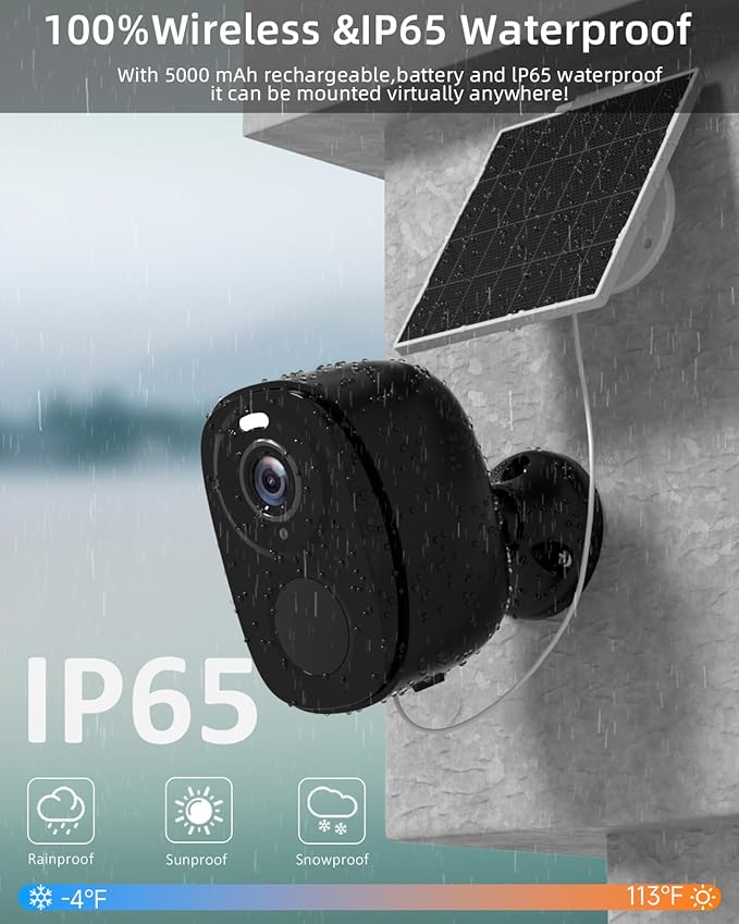 ELECCTV 2.4&5G Solar Security Cameras Wireless Outdoor,2K QHD Home Security System, Solar Cameras Kit with 130° Ultra-Wide View, 2-Way Talk, IP65,Color Night Vision, Spotlight & Siren (1, Black)
