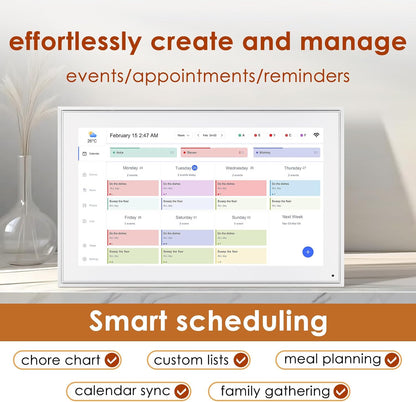 Digital Calendar 15.6 Inch, Electronic Calendar Chore Family Schedules, Smart Weekly and Monthly Planner, 1920 * 1080P IPS Touchscreen Interactive Display - Wall Mount White