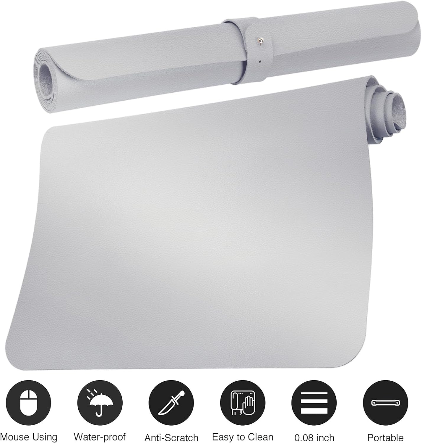 Boutilon Leather Desk Pad Protector,Non-Slip Mouse Pad,Laptop Desk Pad,Office Mouse Mat,Waterproof Leather Desk Blotter,Desk Writing Pad for Office and Home (M-Silver,30"x14")