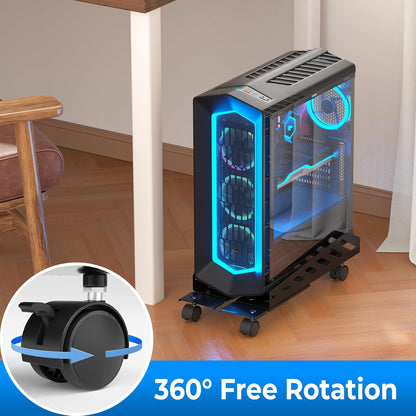 AGPTEK CPU Stand, Computer Tower Stand Adjustable Length(15.7"-20")and Adjustable Width (6.3"-11.8") with 2 Locking Wheels and 2 Caster Wheels, UPC Steel Rolling Stand Computer Stand for Desktop Tower