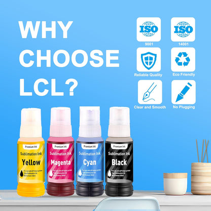 LCL 400ML Sublimation Ink Refilled Bottles Compatible with ET-2400 ET-2720 ET-2800 ET-2803 ET-2760 ET-2820 ET-2850 ET-3710 ET-4760 ET-15000 ST-4000 Inkjet Printers Heat Press Transfer on Mugs T-Shirts