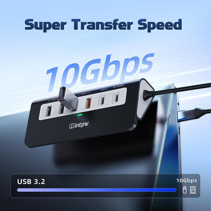 USB C Hub 10Gbps, 9-in-1 USB C Docking station with 4K@60Hz HDMI, Type-C & 2 Type-A 3.2, 2 USB-A 2.0, PD 100W, SD/TF Port, Black Aluminum USB Hub for Laptop, iPhone 16/15 Series, MacBook Air/Pro