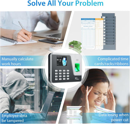NGTeco Standalone Time Clock, Fingerprint & PIN Time Clocks for Employees Small Business Without WiFi & Software, Clock in and Out Machine for Employees, No Monthly Fee