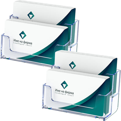 Acrylic Business Card Holder for Desk, Clear Plastic Business Card Stand with 2 Tier, Multiple Business Display Holder for Exhibition, Office and Hotel, 2 Pack