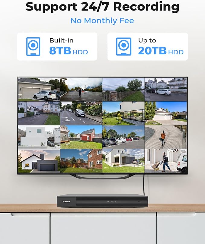 H.VIEW 4K PoE Security Camera System,16CH 8MP NVR with 8TB Large HDD,16pcs 4K Indoor Outdoor PoE IP Cameras,Face/Person/Smart Detection,2 Way Audio,Night Vision,Dual-Disk Backup for 24/7 Recording