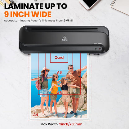CAREGY 9-Inch Thermal Laminator Machine for Documents and Photos, Easy to Use for Office, School, Business and Home- Black