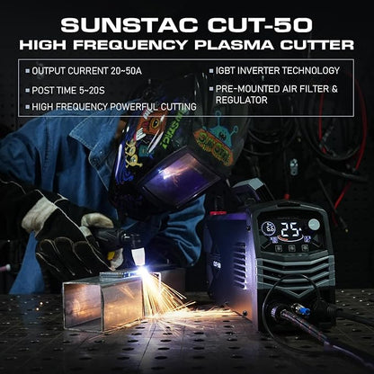 50A Plasma Cutter, Large LCD Display High Frequency Cutting Machine with 110/220V Dual Voltage IGBT Inverter 5/8 Inch Max Cut 2T/4T Mode, Professional & Beginners DIY