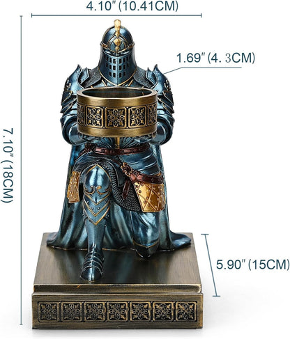 King's Guard Kneeling Knight Candlestick Holders Resin Posture TeaLight Holder Warrior Mobile Phone Stand Pen Holder Candle Holder for Restaurant, Altar, Home Table(Blue)