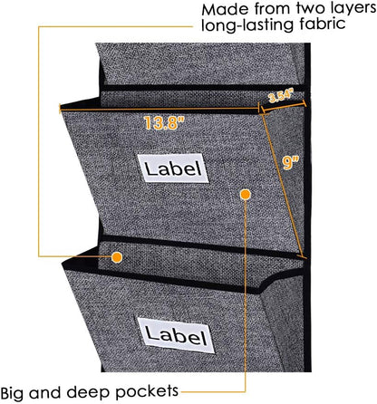 homyfort Over the Door File Organizer Hanging File Folders, Wall Organizers and Storage for Mail, Magazine, Notebooks, Planners, Office, Classroom, 5 Extra Large Pockets (Black with Pattern)