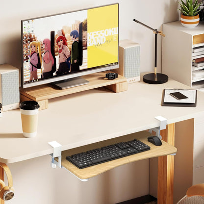 suptek Keyboard Tray Under Desk Pull Out with C Clamp Mount, Computer Keyboard & Mouse Tray, 25.6 (30 Including Clamps) x 11.8 inch Slide-Out Platform Computer Drawer for Typing, Light Wood, DSF1QM