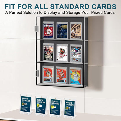 GEAoffice 25pc Magnetic Card Holder for Trading Cards with Dispaly Stands, 35pt UV Protection Ultra Clear Baseball Card Holder Protectors for Sports & Game Cards, Hard Plastic