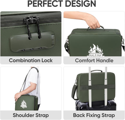 BALEINE Fireproof Document Box with Lock, Portable Fireproof Document Bag Waterproof Fire Proof File Boxes for Documents, File Organizer Box for Important Paperwork (Green, 15''x11''x4'')