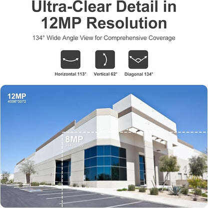Anpviz 12MP PoE IP Camera Outdoor, 4096x3072@10fps, 134° Wide Angle (4:3), Smart Color Night Vision, Human Vehicle Detection, Wired Turret Metal Security Camera with Audio, 2.8mm Lens, IP67 Waterproof