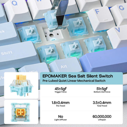 EPOMAKER TH99 Wireless Mechanical Keyboard with Lubed Silent Switch, Quiet Gaming Keyboard, 8000mAh,Creamy Gasket,RGB Backlit,Numpad,PBT Keycap,Hot Swappable,for Gamers/Office (Blue&White)