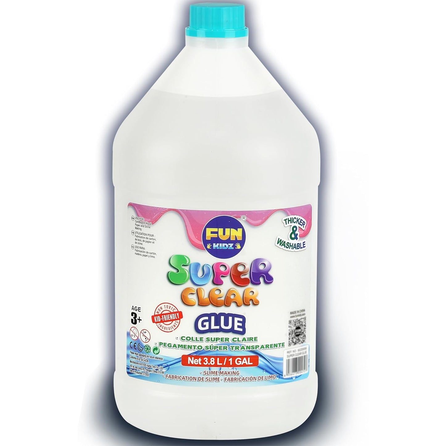 Super Clear Glue 1 Gallon, FunKidz All Purposes School Home Projects Liquid Glue Great for Slime Making Supplies Washable Non-Toxic Use for Arts & Crafts Wood Paper Cardboard