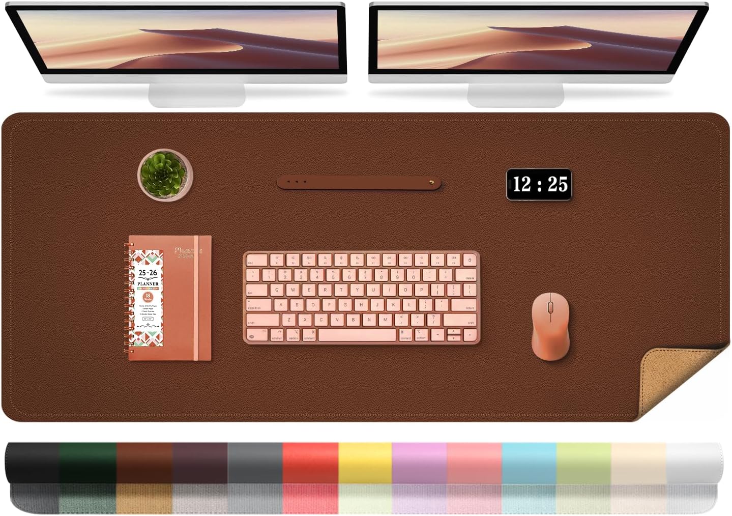 Large Desk Pad 47.2" x 17", Leather Desk Mat Protector, Non-Slip PU Leather Desk Blotter Pad, Large Mouse Keyboard Mat, Waterproof Desk Cover Pad for Office & Home(Seal Brown)
