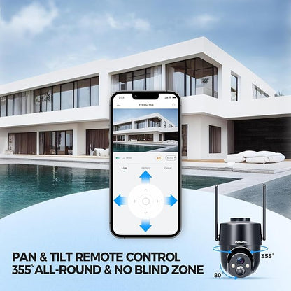 Solar Security Cameras Wireless Outdoor, 2K 360° View Solar Powered WiFi 3MP Security Camera for Home Security with Color Night Vision, PIR Detection, 2-Way Audio, Motion Alert, Easier to use