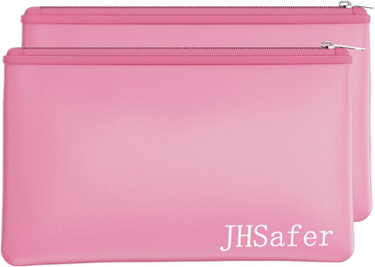 6400℉ Fireproof and Waterproof Money Bags 2pcs with Zipper,11''x6.3'' Fireproof Cash Bag with Zipper,Fireproof Wallet Envelope Safe Pouch Fireproof Bags for Cash Passports Keys Jewellery (Pink)