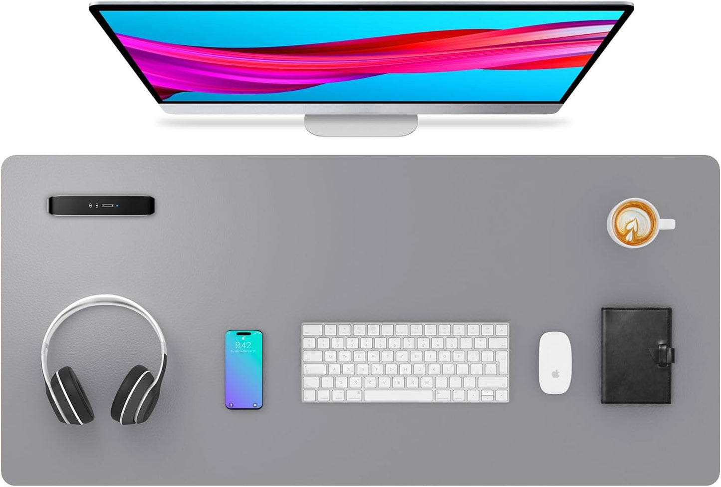 Aothia Leather Desk Pad Protector, Mouse Pad, Office Desk Mat, Non-Slip PU Leather Desk Blotter, Laptop Desk Pad, Waterproof Desk Writing Pad for Office and Home (36" x 17", Light Grey)