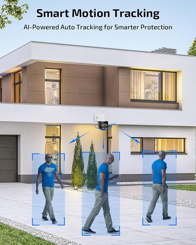 OHWOAI 《2-Way Audio & Auto-Tracking》4K Outdoor Wired Security Camera System,360 Degrees Security PTZ IP Cameras,Surveillance Video Equipment, Surveillance DVR Kits
